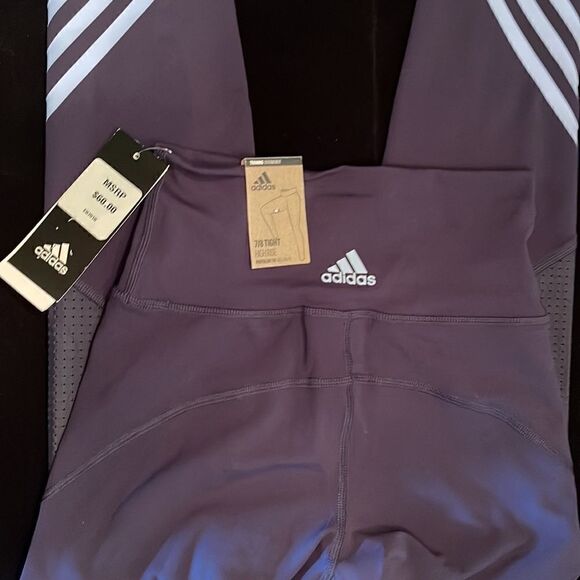 Adidas dark blue running tights with stripe design - Picture 6 of 8